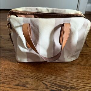 Striped Canvas Tote Bag with Brown Handles